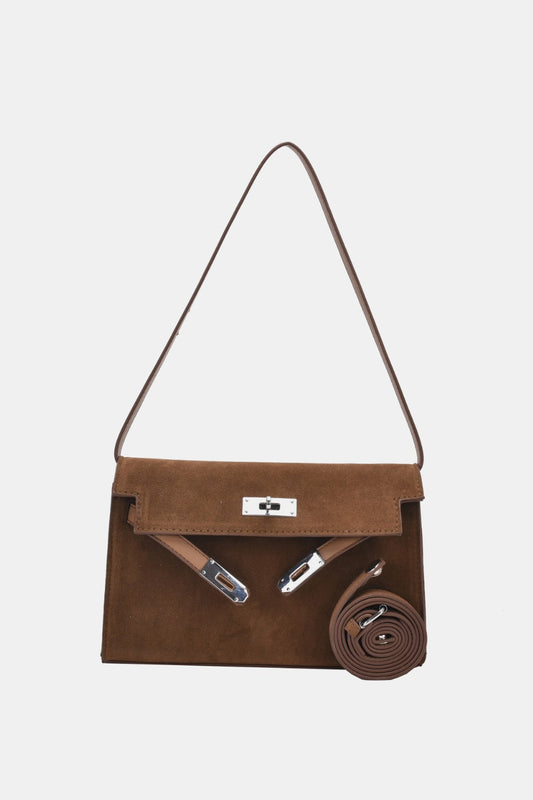 Suede Faux Leather Strap Shoulder Bag