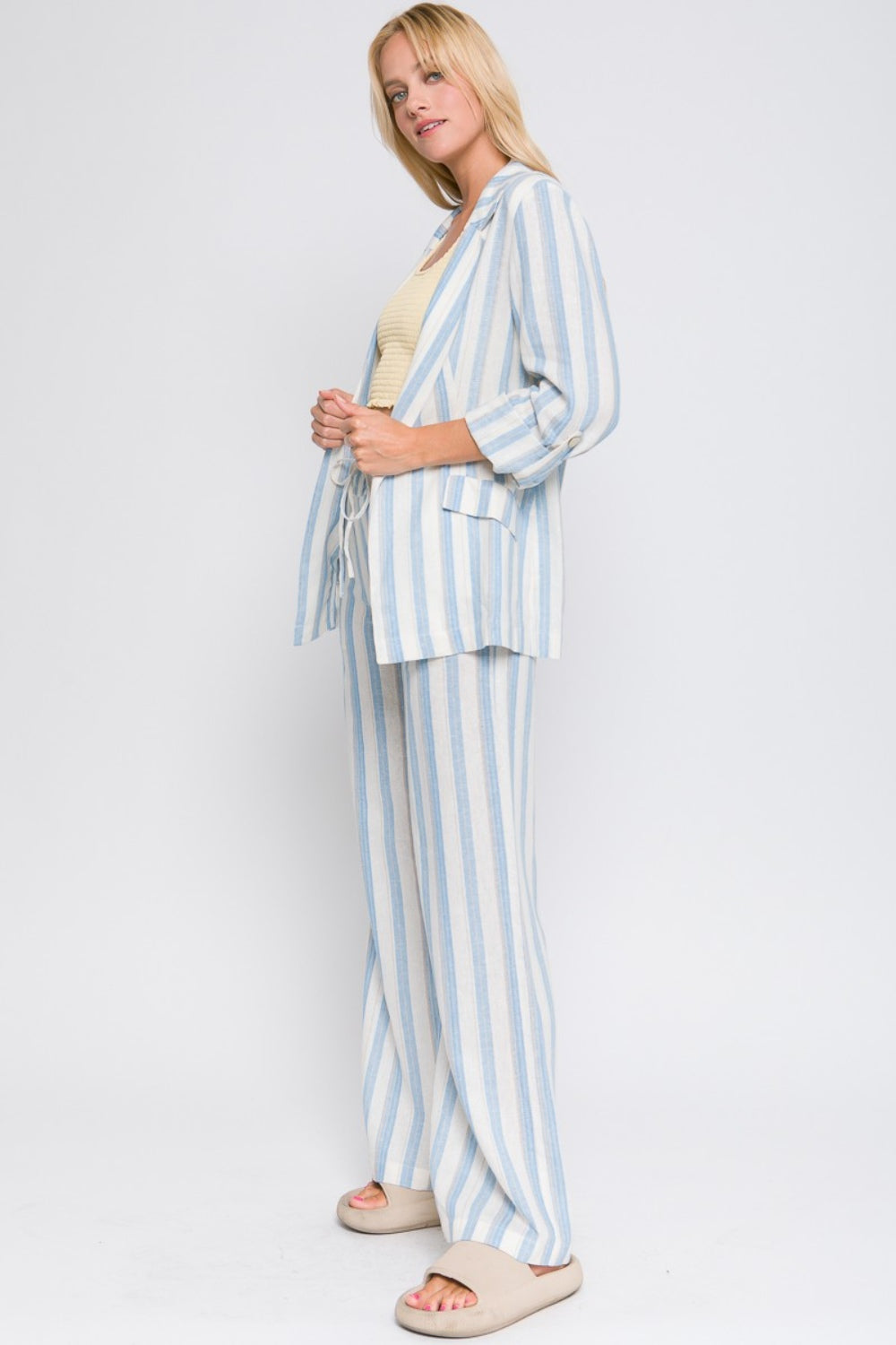 Linen Woven Striped Blazer