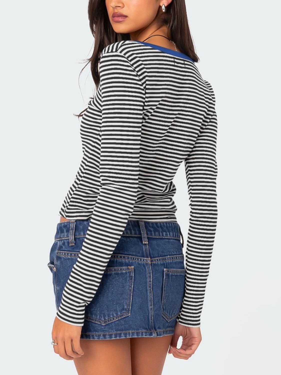 Buttoned Striped Long Sleeve Top