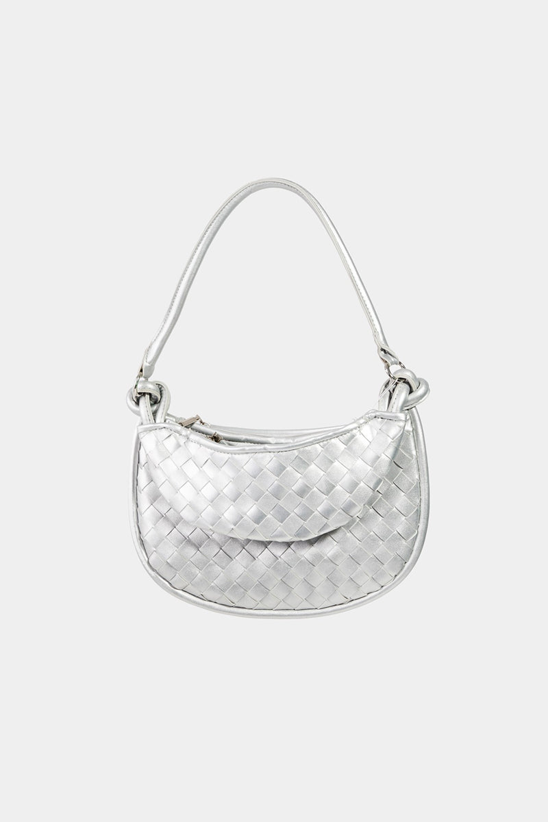 Faux Leather Basket Weave Half Moon Bag