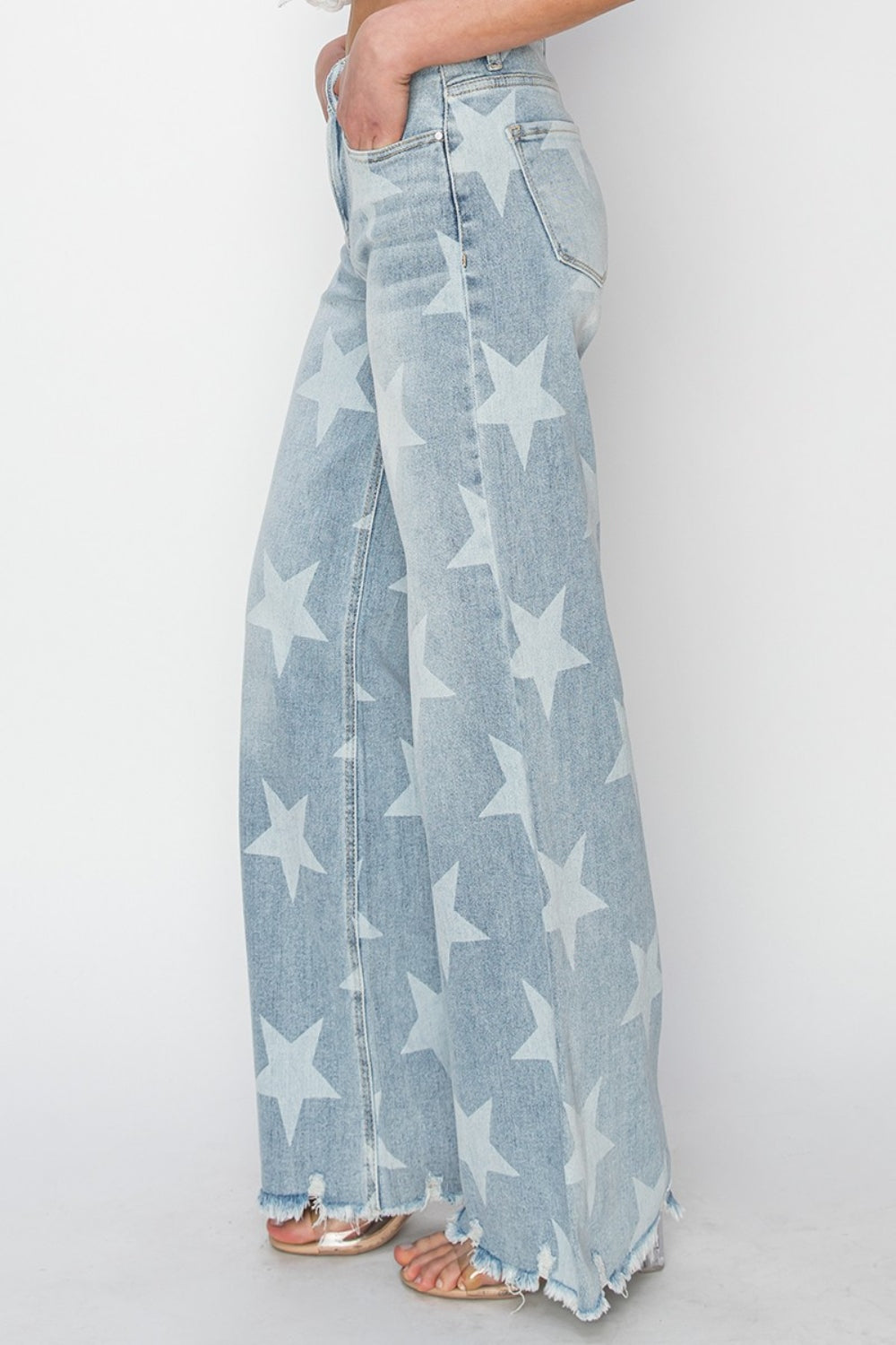 Full Size Raw Hem Star Wide Leg Jeans